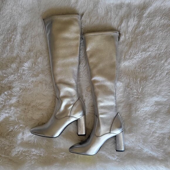 Franco Sarto Women's L-Katherine Pointed Toe Knee High Boots Silver Metallic-6M - Picture 4 of 9